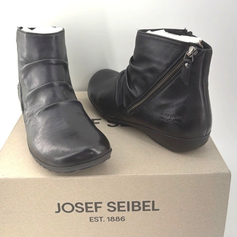 Josef Seibel Naly 61 Slouchy Booties Black Leather Ankle Boots Women Size 38